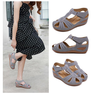 Hollow Out Lightweight Breathable Velcro Pure Color Sandals