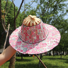 Load image into Gallery viewer, Bamboo Foldable Hand Fan Sun Hat