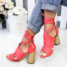 Load image into Gallery viewer, Casual Solid Color Lace Up High Heel Sandals