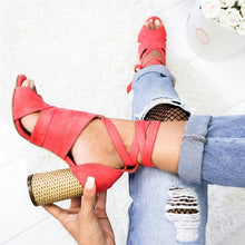 Load image into Gallery viewer, Casual Solid Color Lace Up High Heel Sandals