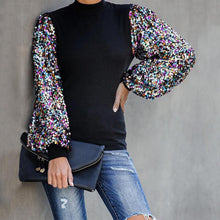 Load image into Gallery viewer, Half Turtle Neck Sequins Blouse