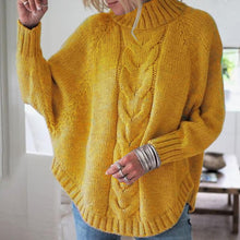 Load image into Gallery viewer, High Neck Cable Knit Rounded Hem Sweater