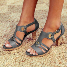 Load image into Gallery viewer, Plain Chunky High Heeled Peep Toe Date Travel Sandals