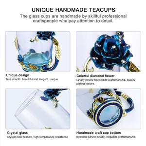 Enamel Rose Glass Tea Cup Set (With Spoon)