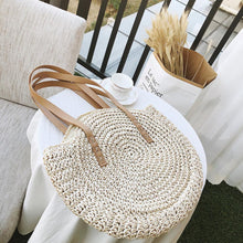 Load image into Gallery viewer, Hand Woven Round Ladies Bohemian Summer Straw Beach Bag