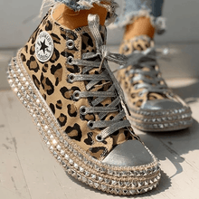 Load image into Gallery viewer, Leopard Rivet Embellished Lace-Up Sneakers