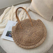 Load image into Gallery viewer, Hand Woven Round Ladies Bohemian Summer Straw Beach Bag