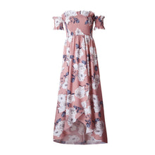 Load image into Gallery viewer, Off Shoulder Shirred Slit Floral Maxi Dress