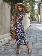 Load image into Gallery viewer, Casual Floral V Neck Short Sleeve Asymmetrical Long Dress