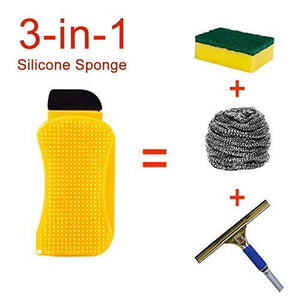 3-in-1 Silicone Cleaning Brush Scrub，Scrape & Squeegee