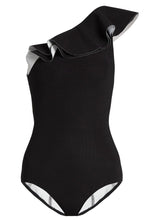 Load image into Gallery viewer, New Layered Ruffle One Shoulder One Piece Swimsuit in Black.MC