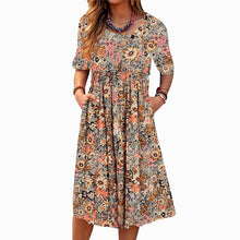 Load image into Gallery viewer, Scoop Neck Floral Printed Pockets Midi Dress